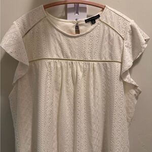 Adrianna Papell Creamy white  Eyelet Flutter Sleeve Blouse